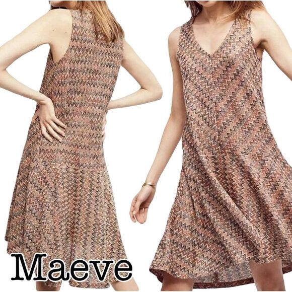 Anthropologie Maeve Westwater Chevron Knit Dress Brown Pink Motif size S - Picture 1 of 8